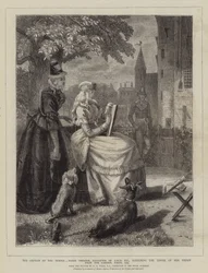Templets föräldralösa, Marie Therese, dotter till Ludvig XVI, skissar tornet i hennes fängelse från trädgården, Paris, 1795
